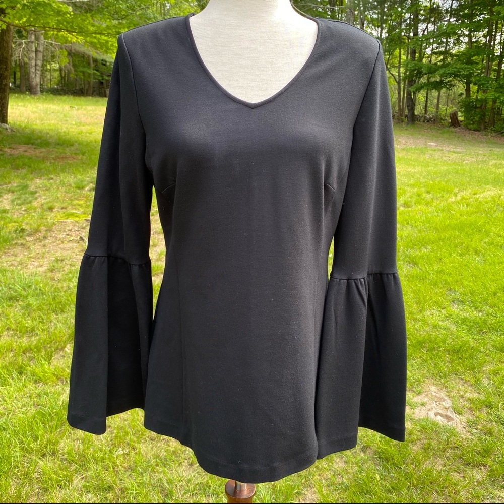 CAbi Top tunic black bell long sleeve v-neck size S